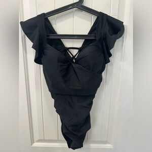 Black Crisscross Back One-Piece Swimsuit - Size M